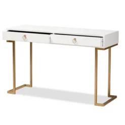 Beagan Wood And Metal 2 Drawer Console Table White/Gold - Baxton Studio: Elegant Storage For Entryway
