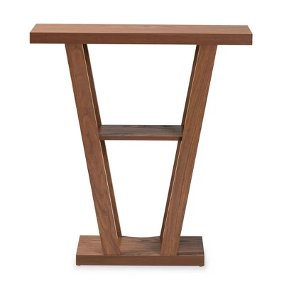 Boone Wood Console Table Walnut Brown - Baxton Studio: Modern Entryway Furniture With Shelf, Space-Saving Design 3 Boone Wood Console Table Walnut Brown - Baxton Studio: Modern Entryway Furniture With Shelf, Space-Saving Design - Image 3