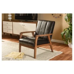 Nikko Mid - Century Modern Scandinavian Style Faux Leather Wooden Lounge Chair - Dark Brown - Baxton Studio 5 Nikko Mid - Century Modern Scandinavian Style Faux Leather Wooden Lounge Chair - Dark Brown - Baxton Studio -Baxton Studio GUEST 3a0a1a7e 3eb1 43f6 9bc8 8dcce6560500