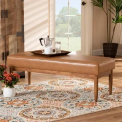 Arvid Mid-Century Faux Leather Upholstered Wood Dining Bench Walnut/Brown - Baxton Studio -Baxton Studio GUEST 3a3e2fcc d91b 4532 9b65 7922a8b9b4af