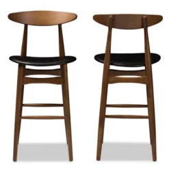Baxton Studio 17 Set Of 2 Flora Mid-Century Modern Walnut Finished Wood Upholstered Barstools Black - Baxton Studio