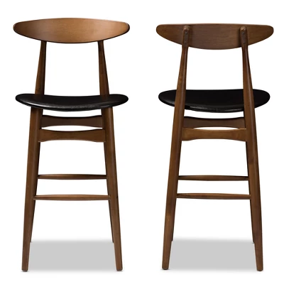 Set Of 2 Flora Mid-Century Modern Walnut Finished Wood Upholstered Barstools Black - Baxton Studio 1 Set Of 2 Flora Mid-Century Modern Walnut Finished Wood Upholstered Barstools Black - Baxton Studio