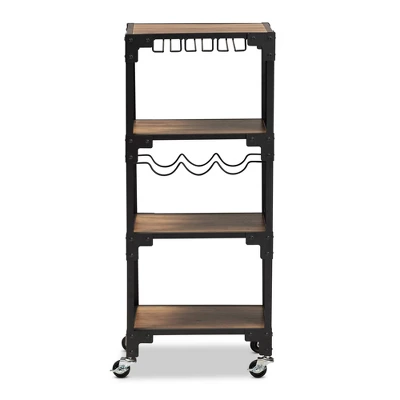 4 Tier Victor Wood And Metal Mobile Wine Cart Walnut/Black - Baxton Studio 1 4 Tier Victor Wood And Metal Mobile Wine Cart Walnut/Black - Baxton Studio