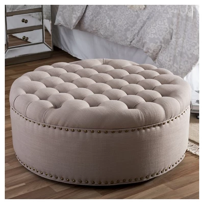 Iglehart Linen Modern Tufted Ottoman - Baxton Studio 6 Iglehart Linen Modern Tufted Ottoman - Baxton Studio - Image 6