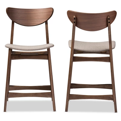 24" Latina Mid - Century Retro Modern Scandinavian Style Fabric Upholstered Wood Finishing Counter Height Barstool - Light Gray - Baxton Studio 2 24" Latina Mid - Century Retro Modern Scandinavian Style Fabric Upholstered Wood Finishing Counter Height Barstool - Light Gray - Baxton Studio - Image 2