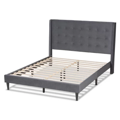 Gothard Velvet Fabric Upholstered And Wood Platform Bed - Baxton Studio 3 Gothard Velvet Fabric Upholstered And Wood Platform Bed - Baxton Studio - Image 3