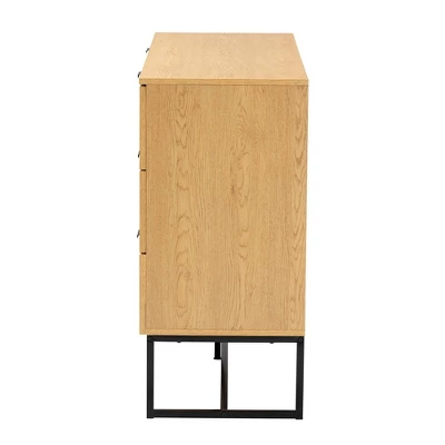 Sawyer Wood And Metal 6 Drawer Storage Cabinet With Natural Rattan Oak Brown/Black - Baxton Studio 4 Sawyer Wood And Metal 6 Drawer Storage Cabinet With Natural Rattan Oak Brown/Black - Baxton Studio - Image 4