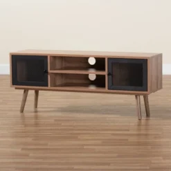 Yuna Natural Wood And Metal 2 Door TV Stand For TVs Up To 40" Brown/Black - Baxton Studio -Baxton Studio GUEST 3c3a84ad d6f8 448f 9fa2 52e7d18710f7