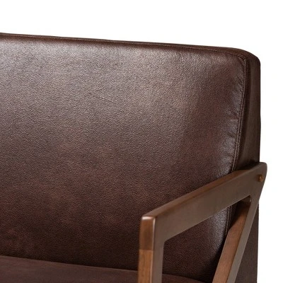 Christa Faux Leather Effect Fabric Upholstered Wood Sofa Dark Brown/Walnut Brown - Baxton Studio 4 Christa Faux Leather Effect Fabric Upholstered Wood Sofa Dark Brown/Walnut Brown - Baxton Studio - Image 4