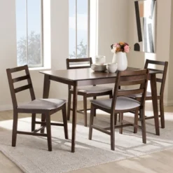 5pc Nadine Modern And Contemporary Walnut Finished Fabric Upholstered Dining Set Light Gray, Brown - Baxton Studio 7 5pc Nadine Modern And Contemporary Walnut Finished Fabric Upholstered Dining Set Light Gray, Brown - Baxton Studio -Baxton Studio GUEST 3cca00ba 3bf0 4294 8f50 8994d8fff9ca