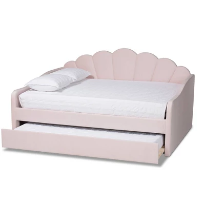 Queen Timila Velvet Fabric Upholstered Daybed With Trundle Light Pink - Baxton Studio 2 Queen Timila Velvet Fabric Upholstered Daybed With Trundle Light Pink - Baxton Studio - Image 2