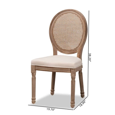 Set Of 2 Louis Fabric Upholstered With Rattan And Wood Dining Chairs Beige/Brown - Baxton Studio 8 Set Of 2 Louis Fabric Upholstered With Rattan And Wood Dining Chairs Beige/Brown - Baxton Studio - Image 8