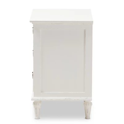 Venezia French - Inspired Rustic Washed Wood 3 - Drawer Nightstand - White - Baxton Studio 3 Venezia French - Inspired Rustic Washed Wood 3 - Drawer Nightstand - White - Baxton Studio - Image 3