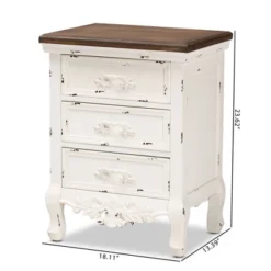 Levron And Antique Wood 3 Drawer Nightstand Walnut Brown/Antique White - Baxton Studio -Baxton Studio GUEST 3e5f2173 ac4e 4ad2 8d1b 5fe42a1a3a81