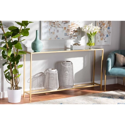 Alessa Glam Metal And Mirrored Glass Console Table Gold - Baxton Studio 5 Alessa Glam Metal And Mirrored Glass Console Table Gold - Baxton Studio - Image 5