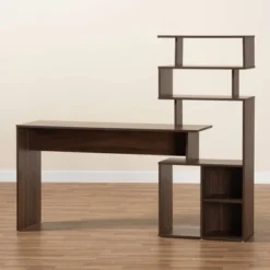 Foster Wood Storage Desk With Shelves Walnut/Brown - Baxton Studio 11 Foster Wood Storage Desk With Shelves Walnut/Brown - Baxton Studio -Baxton Studio GUEST 3e9f1633 95ad 4167 82eb db42e0db680d