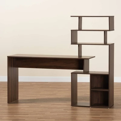Foster Wood Storage Desk With Shelves Walnut/Brown - Baxton Studio 5 Foster Wood Storage Desk With Shelves Walnut/Brown - Baxton Studio - Image 5
