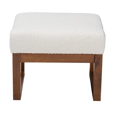 Yashiya Boucle Ottoman Footstool: Mid-Century Design, Rubberwood Frame - Baxton Studio 2 Yashiya Boucle Ottoman Footstool: Mid-Century Design, Rubberwood Frame - Baxton Studio - Image 2