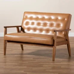 Sorrento Mid-Century Faux Leather Upholstered Wood Loveseat Walnut/Brown - Baxton Studio 13 Sorrento Mid-Century Faux Leather Upholstered Wood Loveseat Walnut/Brown - Baxton Studio -Baxton Studio GUEST 3f8e4bfa 8730 43d8 9ae8 fe173b7f42d9