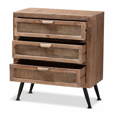 Calida Wood And Rattan 3 Drawer Storage Cabinet Brown - Baxton Studio 1 Calida Wood And Rattan 3 Drawer Storage Cabinet Brown - Baxton Studio