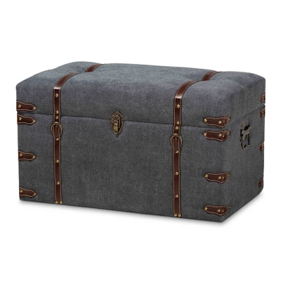 Palma Modern Transitional Fabric Upholstered Storage Trunk Ottoman Gray - Baxton Studio: Cushioned, Antique Brass Latches, No Assembly Required 7 Palma Modern Transitional Fabric Upholstered Storage Trunk Ottoman Gray - Baxton Studio: Cushioned, Antique Brass Latches, No Assembly Required - Image 7