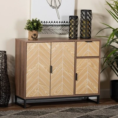 Josephine Two-Tone Wood And Metal 3 Door Sideboard Walnut Brown/White/Black - Baxton Studio 3 Josephine Two-Tone Wood And Metal 3 Door Sideboard Walnut Brown/White/Black - Baxton Studio - Image 3