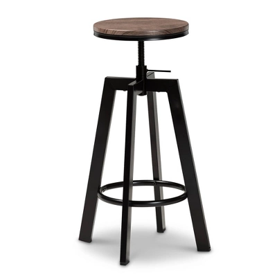 3pc Metal And Maritta Wood Height Adjustable Bar Pub Dining Set Walnut/Black - Baxton Studio 2 3pc Metal And Maritta Wood Height Adjustable Bar Pub Dining Set Walnut/Black - Baxton Studio - Image 2