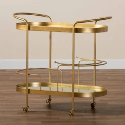 Kamal Glam Brushed Metal And Mirrored Glass 2 Tier Mobile Wine Bar Cart Gold - Baxton Studio 20 Kamal Glam Brushed Metal And Mirrored Glass 2 Tier Mobile Wine Bar Cart Gold - Baxton Studio -Baxton Studio GUEST 40b5e7e2 276a 488e b7c0 49b925689803