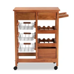 Crayton Wood And Metal Mobile Kitchen Storage Cart Oak Brown/Silver - Baxton Studio 16 Crayton Wood And Metal Mobile Kitchen Storage Cart Oak Brown/Silver - Baxton Studio -Baxton Studio GUEST 414a15ca b165 4103 b78d 90bc46383974