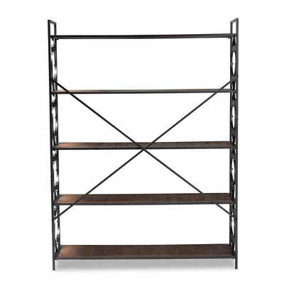 65" 5 Shelf Mirna Iron & Natural Oak Wood Quatrefoil Accent Bookshelf Brown/Black - Baxton Studio 5 65" 5 Shelf Mirna Iron & Natural Oak Wood Quatrefoil Accent Bookshelf Brown/Black - Baxton Studio - Image 5