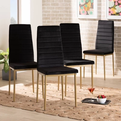 4pc Armand Velvet Fabric Upholstered And Metal Dining Chair Set - Baxton Studio 5 4pc Armand Velvet Fabric Upholstered And Metal Dining Chair Set - Baxton Studio - Image 5