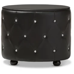 Davina Hollywood Glamour Style Oval 2 - Drawer Faux Leather Upholstered Nightstand - Baxton Studio -Baxton Studio GUEST 4230e6b3 7280 46cb 853c 834580ffa227