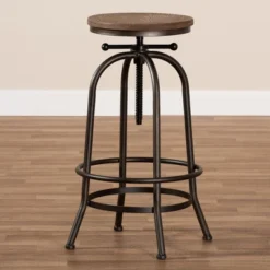 Baxton Studio Aline Wood And Rust Finished Steel Adjustable Swivel Barstool Brown - BaxtonStudio -Baxton Studio GUEST 423647fd f7d6 4bdd a7bd f81136413c0d