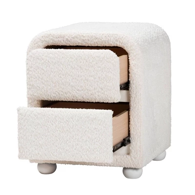 Baxton Studio Bonilla Teddy Bear Fabric And Rubberwood 2 Drawer Nightstand White: Polyester, MDF, Modern Design 2 Baxton Studio Bonilla Teddy Bear Fabric And Rubberwood 2 Drawer Nightstand White: Polyester, MDF, Modern Design - Image 2