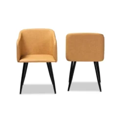 2pc Eris Tan Leather Upholstered And Metal Dining Chairs Black/Tan - Baxton Studio