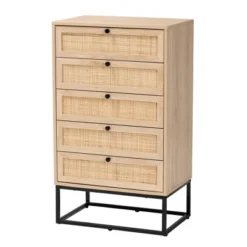 Amelia Wood Rattan 5 Drawer Storage Cabinet Natural Brown/Black - Baxton Studio -Baxton Studio GUEST 42f9fab2 058a 49b3 8372 9eee33030712