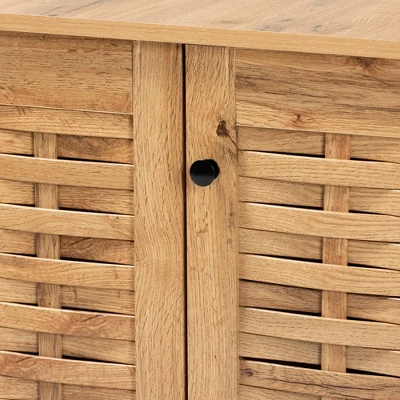 Winda Wood 3 Door Shoe Cabinet Oak Brown/Black - Baxton Studio 4 Winda Wood 3 Door Shoe Cabinet Oak Brown/Black - Baxton Studio - Image 4