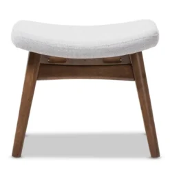 Vera Mid - Century Modern Fabric Upholstered Ottoman - Light Gray, "Walnut" Brown - Baxton Studio