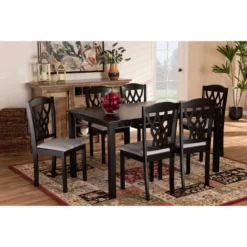 7pc Salem Fabric Upholstered And Wood Dining Set - Baxton Studio -Baxton Studio GUEST 434be4ba b1e8 49b7 8b2c 430efcd62d84