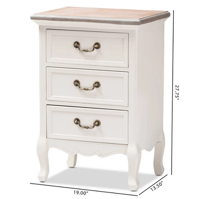 Capucine Two-Tone Natural Whitewashed Oak Finished Wood 3 Drawer Nightstand White - Baxton Studio 4 Capucine Two-Tone Natural Whitewashed Oak Finished Wood 3 Drawer Nightstand White - Baxton Studio - Image 4