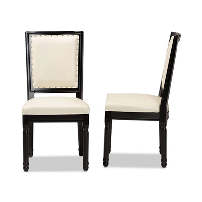 Set Of 2 Louane Faux Leather Upholstered And Wood Dining Chairs Beige/Black - Baxton Studio 3 Set Of 2 Louane Faux Leather Upholstered And Wood Dining Chairs Beige/Black - Baxton Studio - Image 3