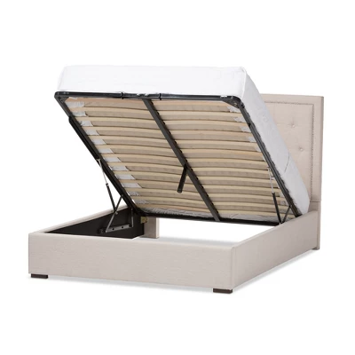 Queen Taylor Modern And Contemporary Fabric Upholstered Gas Lift Platform Bed Light Beige - Baxton Studio 1 Queen Taylor Modern And Contemporary Fabric Upholstered Gas Lift Platform Bed Light Beige - Baxton Studio