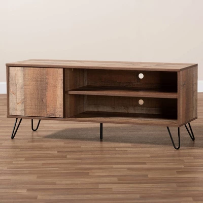 Iver 1 Door Wood TV Stand For TVs Up To 50" Rustic Oak/Dark Brown - Baxton Studio 6 Iver 1 Door Wood TV Stand For TVs Up To 50" Rustic Oak/Dark Brown - Baxton Studio - Image 6