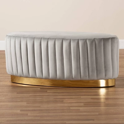 Kirana Velvet Fabric Upholstered And PU Leather Ottoman Gold - Baxton Studio 5 Kirana Velvet Fabric Upholstered And PU Leather Ottoman Gold - Baxton Studio - Image 5