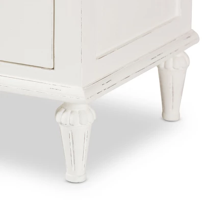 Venezia French - Inspired Rustic Washed Wood 3 - Drawer Nightstand - White - Baxton Studio 5 Venezia French - Inspired Rustic Washed Wood 3 - Drawer Nightstand - White - Baxton Studio - Image 5