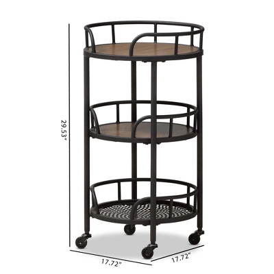 Bristol Rustic Industrial Style Metal And Wood Mobile Serving Cart - Brown - Baxton Studio 5 Bristol Rustic Industrial Style Metal And Wood Mobile Serving Cart - Brown - Baxton Studio - Image 5