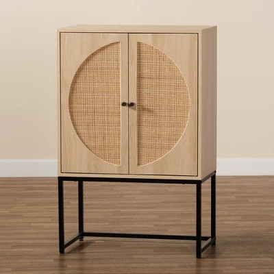 Ardon Bohemian Wood And Metal 2 Door Storage Cabinet With Rattan Light Brown/Black - Baxton Studio 8 Ardon Bohemian Wood And Metal 2 Door Storage Cabinet With Rattan Light Brown/Black - Baxton Studio - Image 8