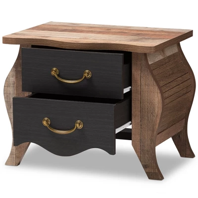 Romilly Country Cottage Farmhouse Oak Finished Wood 2 Drawer Nightstand Black/Brown - Baxton Studio 1 Romilly Country Cottage Farmhouse Oak Finished Wood 2 Drawer Nightstand Black/Brown - Baxton Studio