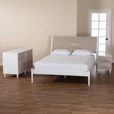 Baxton Studio King 3pc Louetta Carved Contrasting Bedroom Set White/Natural Brown 11 Baxton Studio King 3pc Louetta Carved Contrasting Bedroom Set White/Natural Brown - Image 11