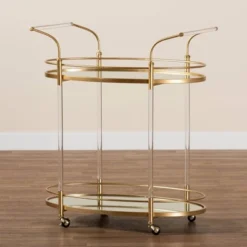 Nakano Metal And Glass 2 Tier Wine Cart Gold/Mirror - Baxton Studio -Baxton Studio GUEST 45032b5e 8135 4081 b512 1cb2941ca273